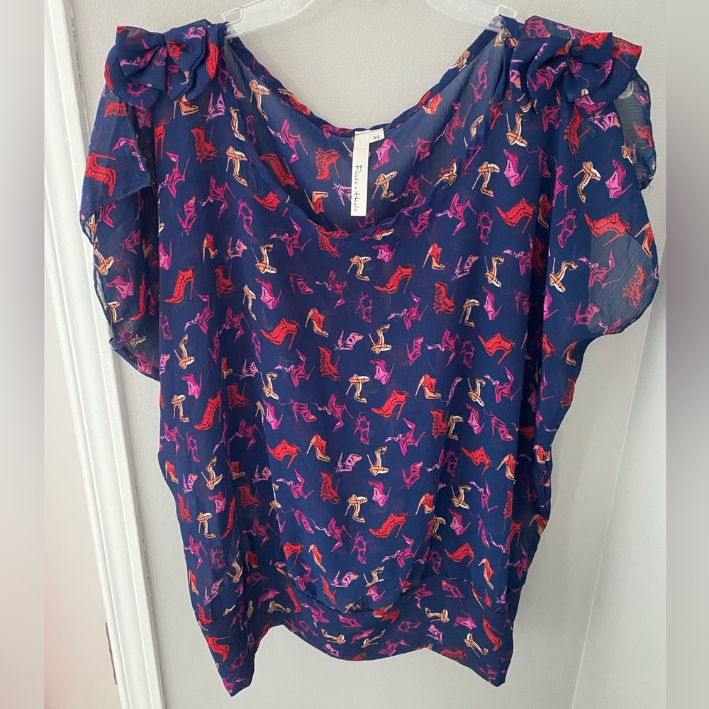 Colorful Sheer Blouse with High Heels Print
